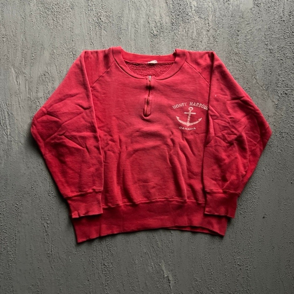 Vintage Honey Harbour Canada Sweatshirt Small Red 1960s Quarter Zip Penmans